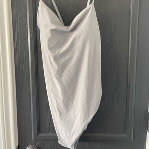 SKIMS Chrome recycled swim one piece.